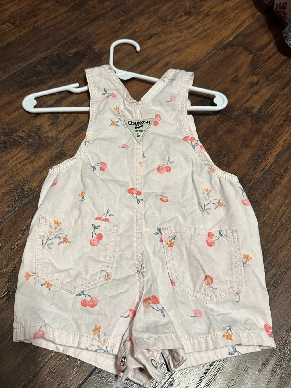 OshKosh B'gosh Light Pink Cherry Print Short Overalls